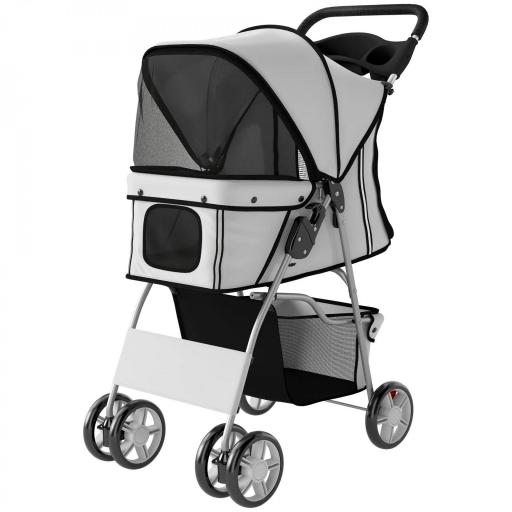 Carrito para Perros Pequeños con Cesta de Almacenaje Portavasos Ruedas y Cojín Lavable 77x44x102 cm Gris [8]