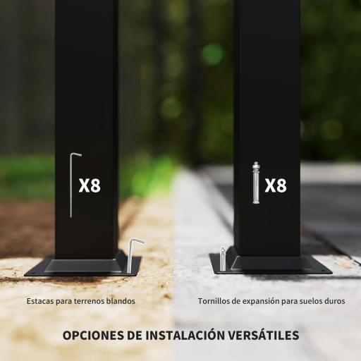 Pérgola de Jardín 3x3 m con Techo Retráctil y Accesorio Magnético Protección UV30+ Columnas Metálicas y Ganchos Gris [5]