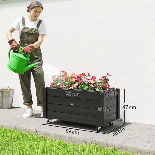 Jardinera de Madera de Exterior con Orificios de Drenaje y Tela no Tejida para Flores Plantas 89x48x47 cm Negro [1]