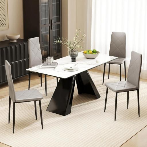 Set de 4 Sillas de Comedor Tapizadas de Piel Sintética con Respaldo Alto y Patas de Metal 41x50x97 cm Gris