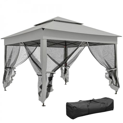 Carpa Plegable Gazebo 3,3x3,3 m con 4 Paredes Laterales de Malla Anti-UV y Bolsa de Transporte Gris Claro [9]