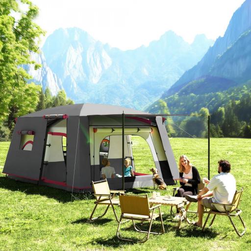Tienda de Campaña Familiar 5 Personas con 2 Habitaciones Zona de Estar y Protección Impermeable 430x305 cm Rojo [0]