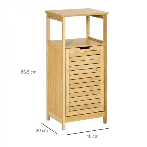Mueble Auxiliar de Baño de Bambú Armario para Baño con 2 Estantes y 1 Cajón de Tela Extraíble Mueble de Almacenaje para Salón Cocina 40x30x86,5 cm Natural [1]