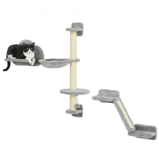 Juego de Pared de Escalada para Gatos de 3 Piezas con Hamaca Rampa con Rascador Plataforma en Forma de Nube Gris [9]
