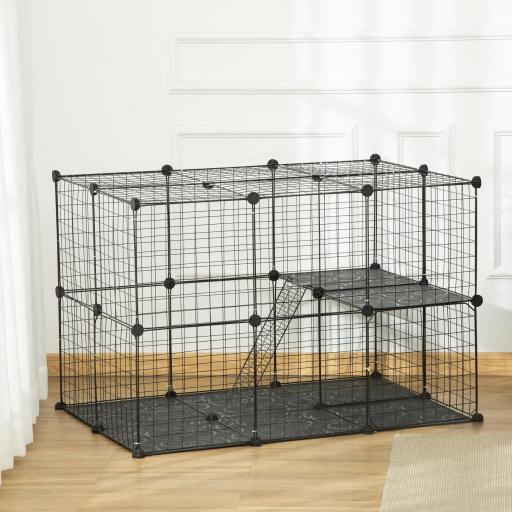 Jaula para Animales Pequeños de 3 Niveles con Rampas y Forma Personalizable para Cobayas Conejos 70x70x105 cm Negro