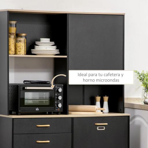 Alacena de Cocina con Cajón Armarios y Estantes Mueble Auxiliar para Microondas Estilo Moderno 119x41x180cm Negro [3]