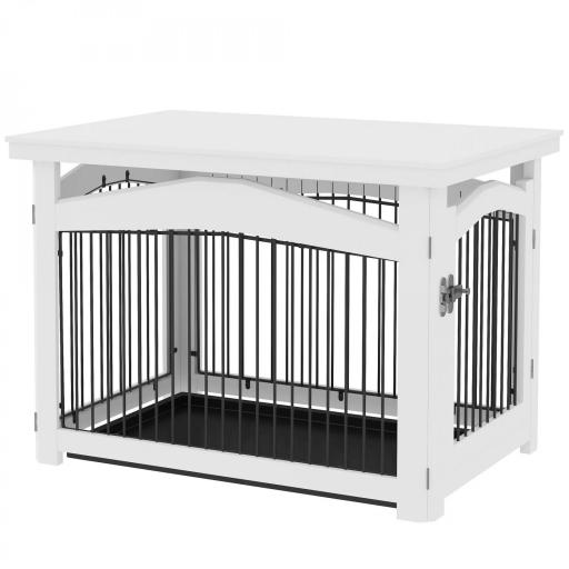Jaula para Perros Medianos 3 en 1 con Puerta Tapa Superior Desmontable y Bandeja Extraíble 82,5x57,5x59,5 cm Blanco [9]