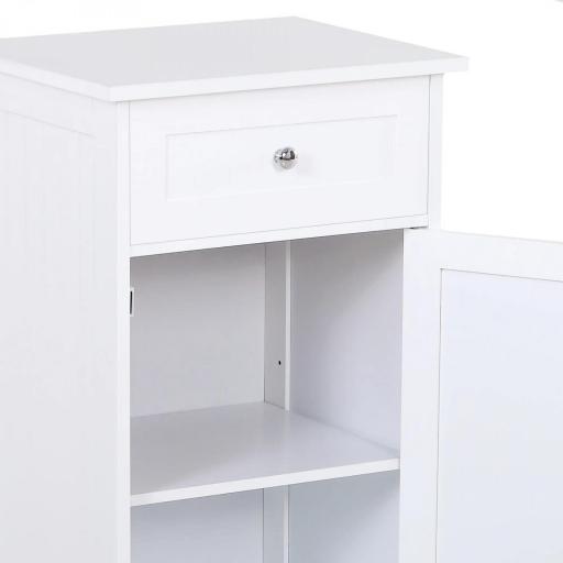 Armario de Baño con 1 Cajón 1 Puerta y Estante Ajustable Interior Mueble Auxiliar de Almacenaje 43x34x77 cm Blanco [7]
