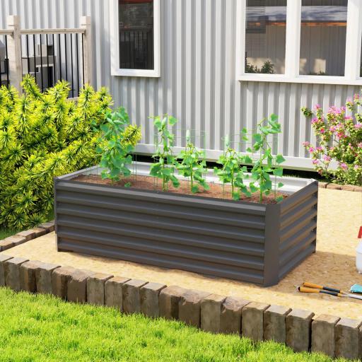 Jardinera Exterior Grande Rectangular de Acero Galvanizado para Terraza con Base Abierta 180x90x57,5 cm Gris