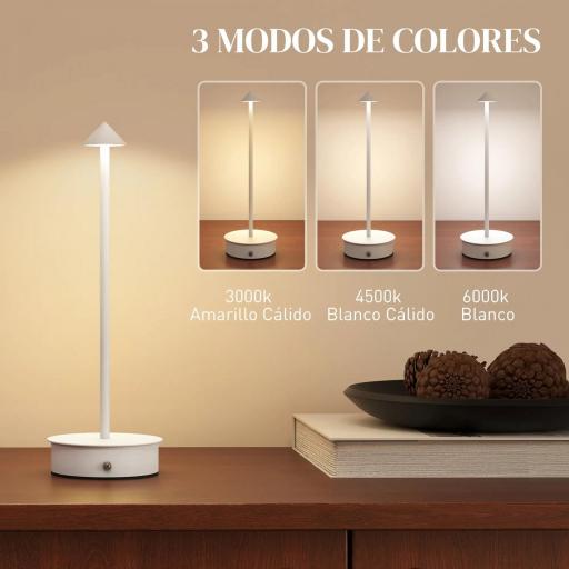 Juego de 2 Lámparas de Mesa LED Recargables con USB y Control Táctil y Luz Regulable Ø10x30 cm Blanco [1]