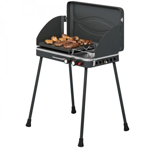 Barbacoa de Gas Portátil 2 en 1 Propano 7 kW de Mesa o de Pie con Plancha Grande Patas Desmontables Negro [9]