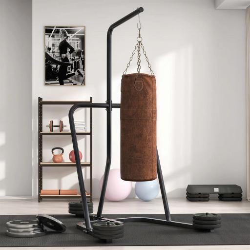 Soporte para Sacos de Boxeo con Marco de Acero Carga de 60 kg para Entrenamiento en Gimnasio Hogar Negro [9]