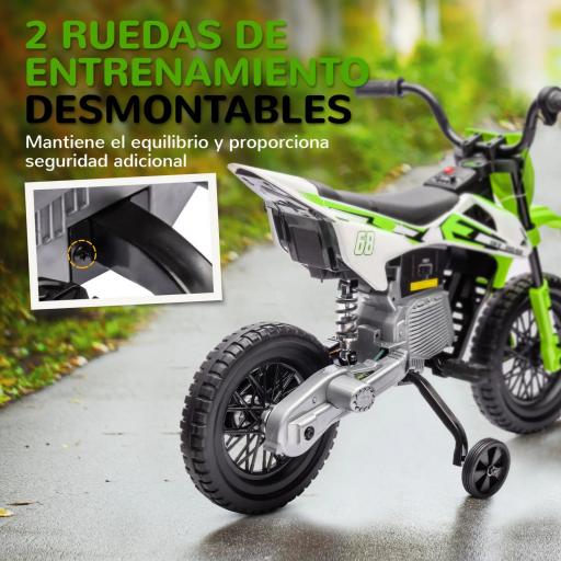 Moto Eléctrica para Niños de +3 Años con Batería 12V Música y Ruedas Auxiliares Carga 30 kg Verde [5]