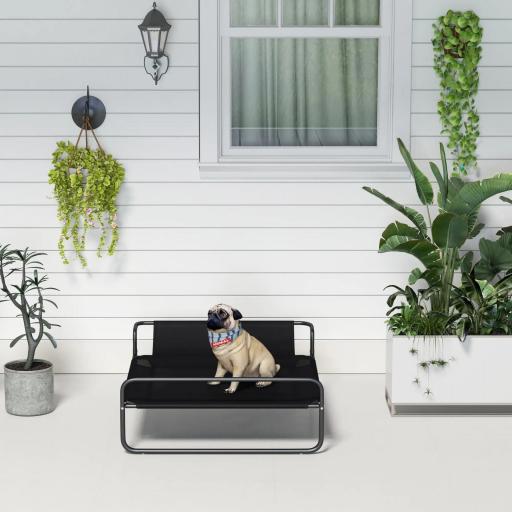 Cama Elevada para Perros Refrescante y Transpirable 91x69x29 cm Malla de Textilene Reposacabezas Inclinado Negro [7]