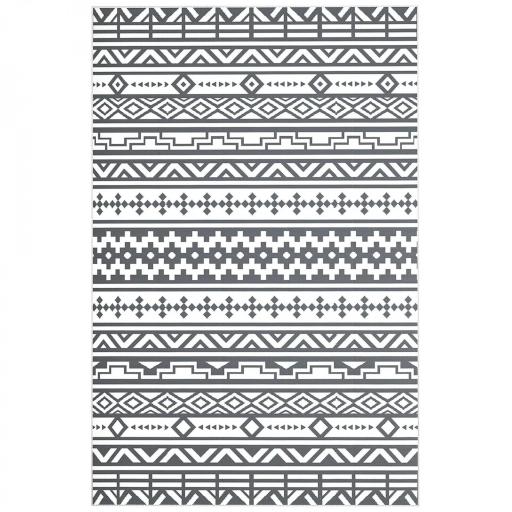 Alfombra de Exterior Reversible 182x274 cm con Patrón Geométrico de Cenefa Impermeable con Bolsa Gris y Blanco [9]
