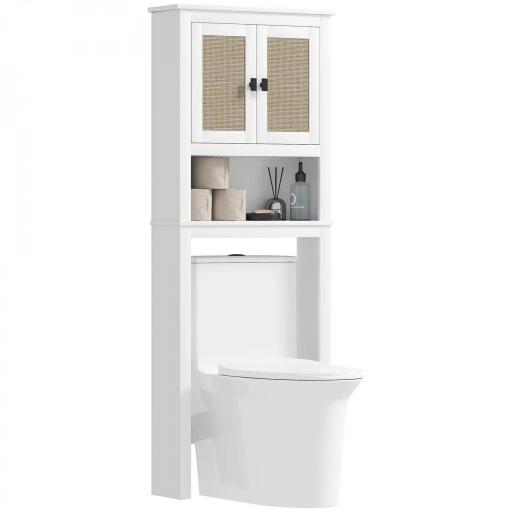 Mueble sobre Inodoro con 2 Puertas con Frontal de Ratán Compartimento y Estante Ajustable 60x19,5x160 cm Blanco [8]