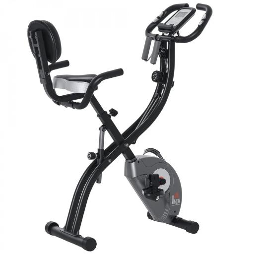 Bicicleta Estática Plegable Resistencia Magnética Ajustable de 8 Niveles con Sensor de Pulso Pantalla LCD Sillín Regulable Respaldo Bandas para Entrenamiento en Casa 107x53x107 cm Negro [9]