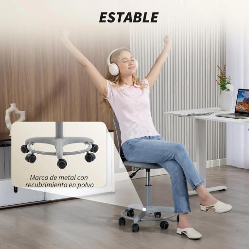 Silla de Escritorio sin Brazos Silla de Oficina Giratoria con Respaldo Hueco Altura Ajustable Gris [5]