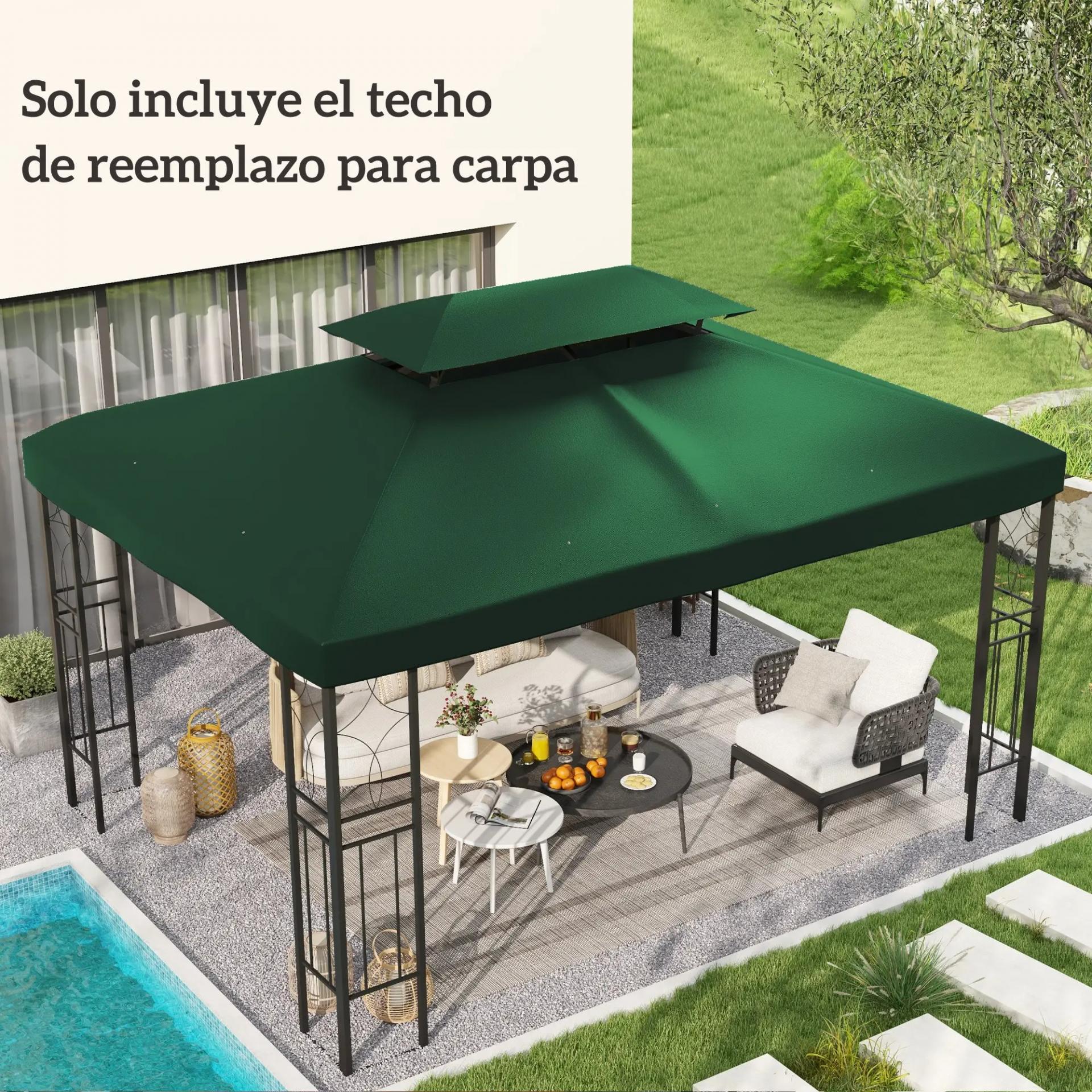Toldo de Recambio 4x3 m con Techo Doble Orificios de Drenaje y Protección UV Solo Toldo NO Incluye Marco Verde