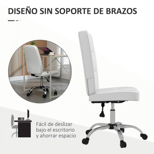 Silla de Oficina sin Brazos Silla de Escritorio Giratorio de Piel Sintética con Altura Ajustable 45x59x90-100 cm Blanco [2]