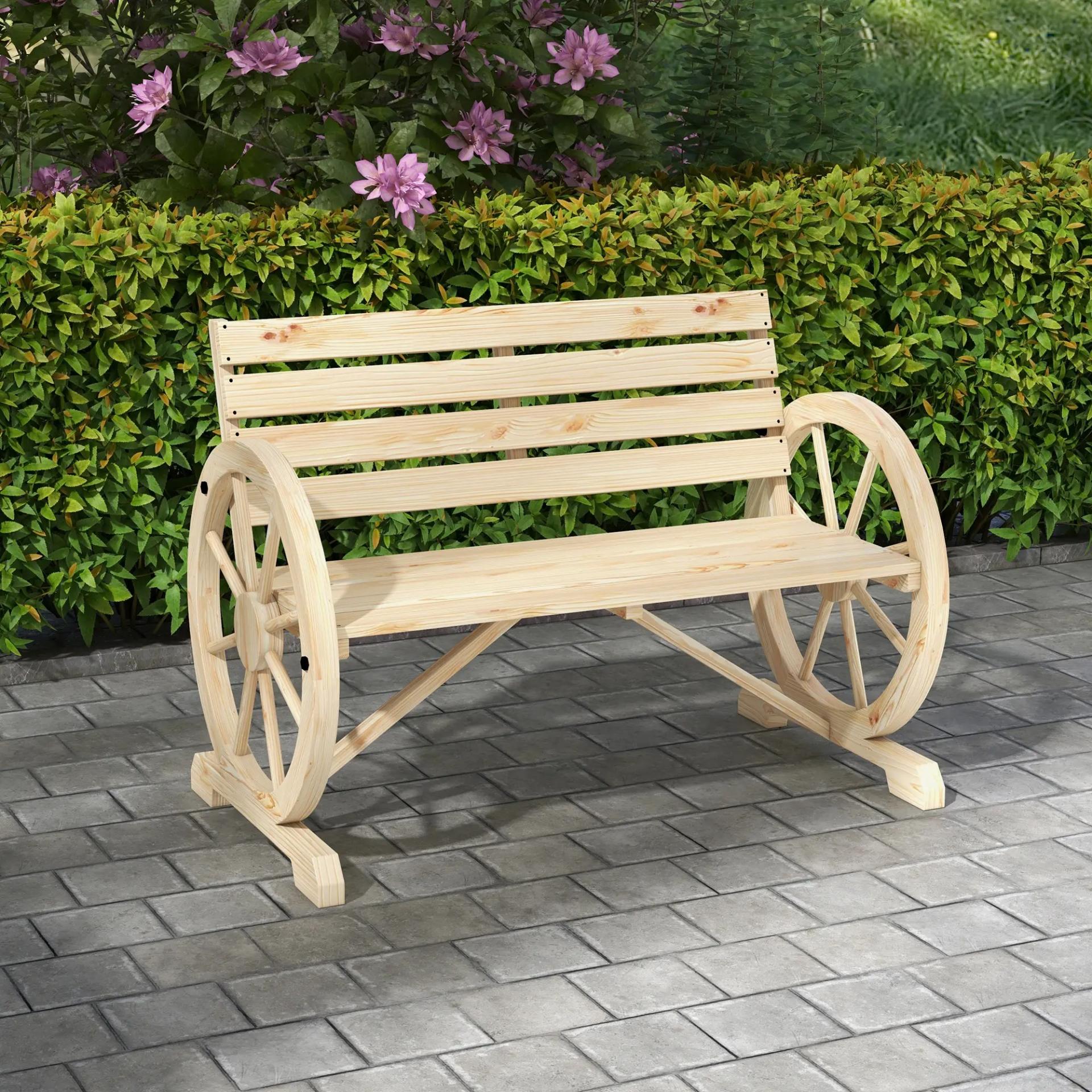 Banco de Jardín de Madera con Reposabrazos en Forma de Rueda para 2 Personas 105,5x56x79 cm Madera Natural