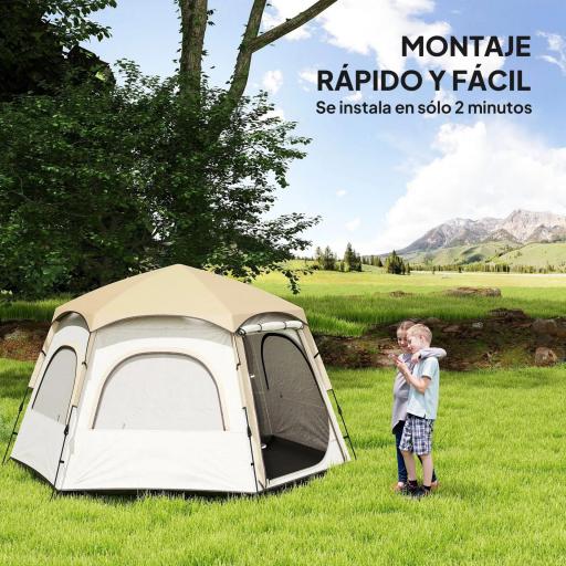 Tienda de Campaña para 4 Personas con Fácil Montaje Protección UV y Bolsa de Transporte 280x240x155 cm Blanco y Beige [2]