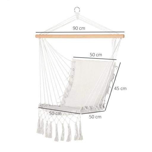 Silla Colgante con Borlas Carga 120 kg Silla Columpio de Algodón Estilo Moderno para Interior y Exterior Blanco [1]