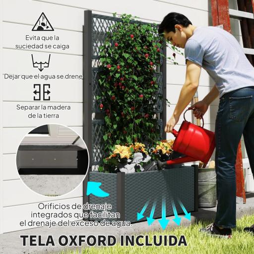 Jardinera con Enrejado de Ratán Jardinera Exterior Grande para Plantas Trepadoras Maceta con Forro Gris Oscuro [5]