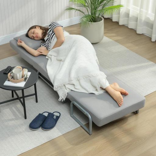 Sillón Cama Individual 3 en 1 Sofá Cama Plegable con Respaldo Ajustable y Cojín para Sala Dormitorio 73x78x81 cm Gris [3]