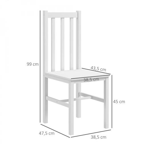 Juego de 2 Sillas de Comedor con Respaldo Alto de Listones y Estructura en Madera de Pino 38,5x47,5x99 cm Blanco [1]