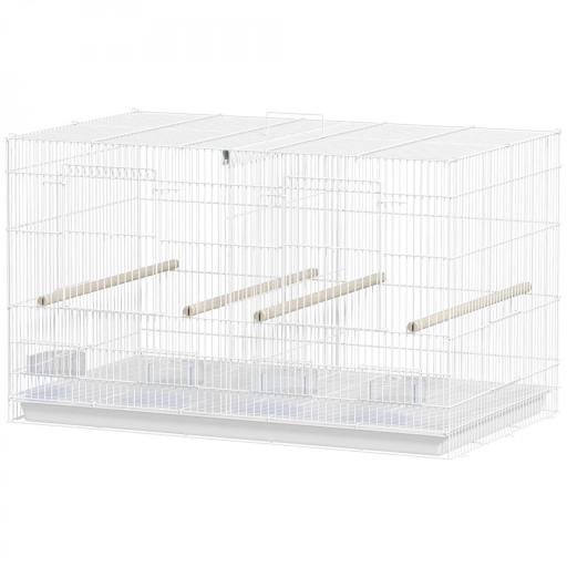 Jaula para Pájaros con Divisor 4 Comederos 4 Perchas Bandeja Extraíble para Loros Canarios Periquitos 76x46x46 cm Blanco [9]