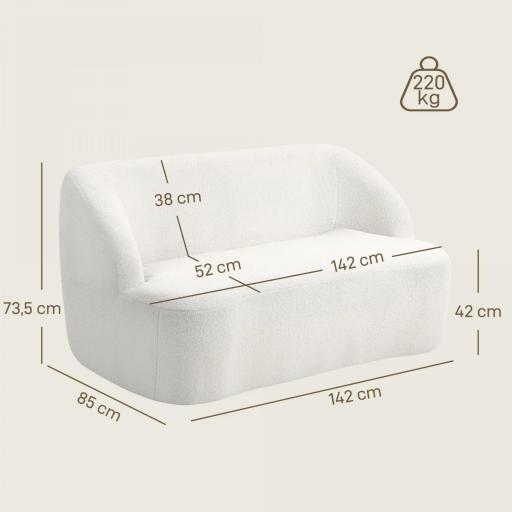 Sofá de 2 Plazas Tapizado en Borreguito de 142 cm con Diseño Curvo Acolchado Grueso No Requiere Montaje Crema [1]