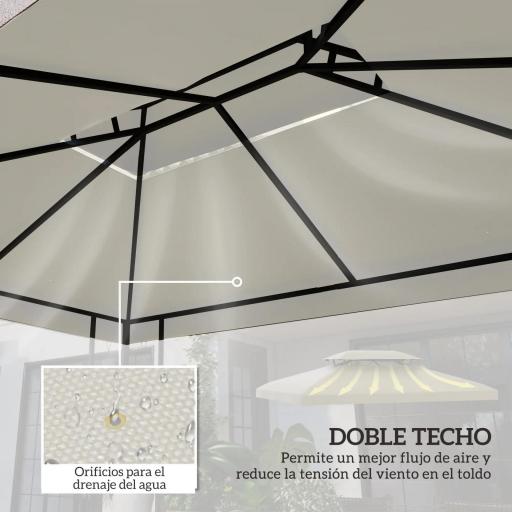 Techo de Repuesto para Cenador 4x3 m Cubierta de Repuesto con Techo Doble 10 Orificios de Drenaje y Protección UV Toldo de Recambio para Pabellón Gazebo Crema [2]