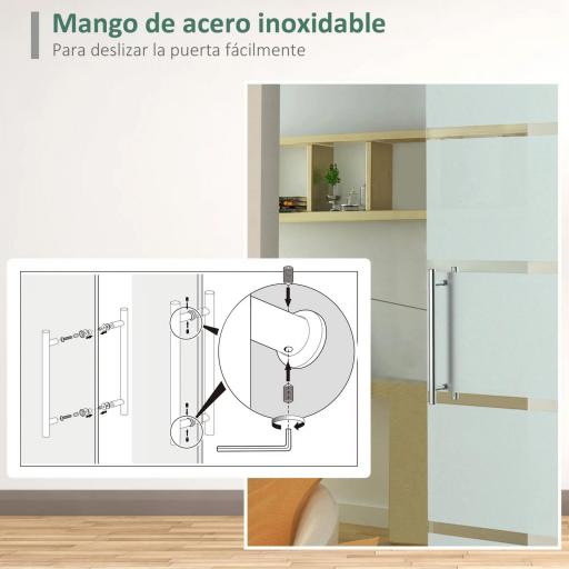 Puerta Corredera de Cristal 77,5x205 cm Puerta Corrediza Deslizante con Riel de Cristal de Seguridad Translúcido [4]