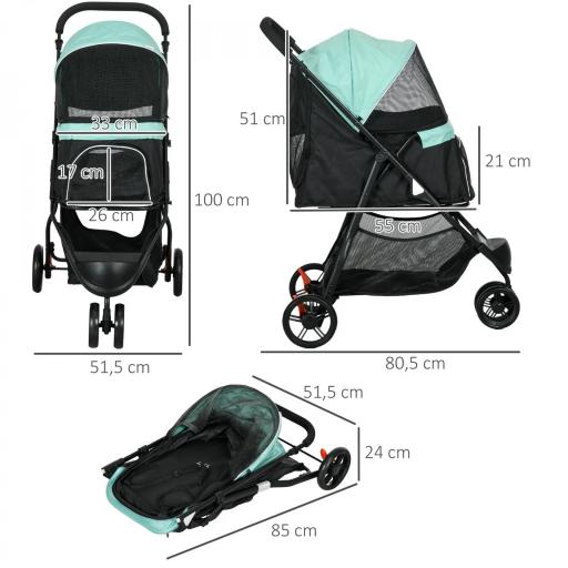 Carrito para Perros Pequeños con Cesta de Almacenaje Cubierta para Lluvia y Ventana de Malla 80,5x51,5x100 cm Verde [1]