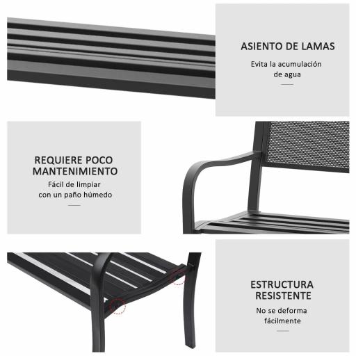 Banco Exterior de Jardín de 2 Plazas Banco para Terraza con Respaldo de Malla de Acero Carga 240 kg 127x60x87 cm Negro [3]