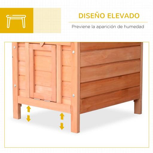 Conejera de Madera Exterior Jaula Caseta para Roedores Mascotas Pequeñas con Techo Asfáltico Se Puede Abrir y Rampa Antideslizante 42x51x43 cm Natural [5]