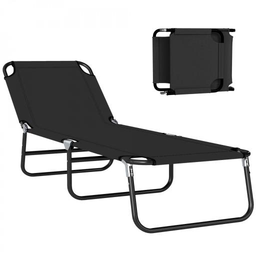 Tumbona Plegable Reclinable con Ángulo Ajustable de 5 Posiciones para Jardín Exterior Piscina Terraza Camping Carga 120 kg 188x56x28 cm Negro [7]