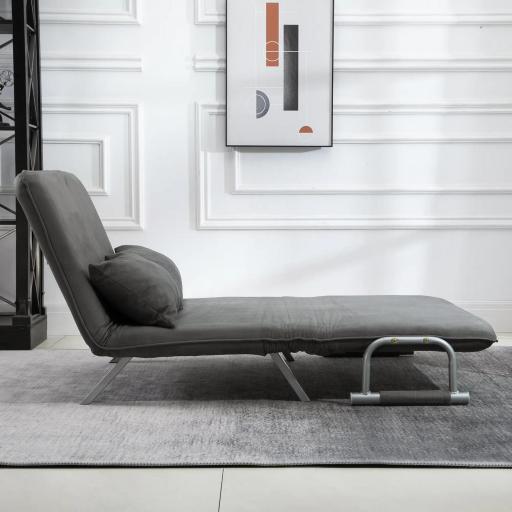 Sofá Cama de 2 Plazas con Respaldo Ajustable en 5 Posiciones Tapizado con Tacto de Ante y Cojines 111x80x78 cm Gris [7]