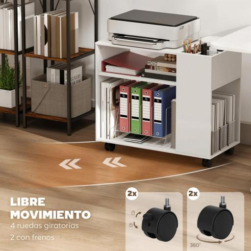 Mueble para Impresora con Ruedas Compartimentos Superiores Estantes Abiertos 70x36x60 cm Blanco [5]