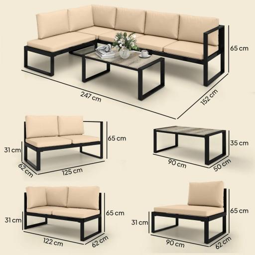 Conjunto de Jardín Exterior de 4 Piezas con 2 Sofás de 2 Plazas 1 Sillón sin Brazos y Mesa de Centro con Cojines Caqui [1]