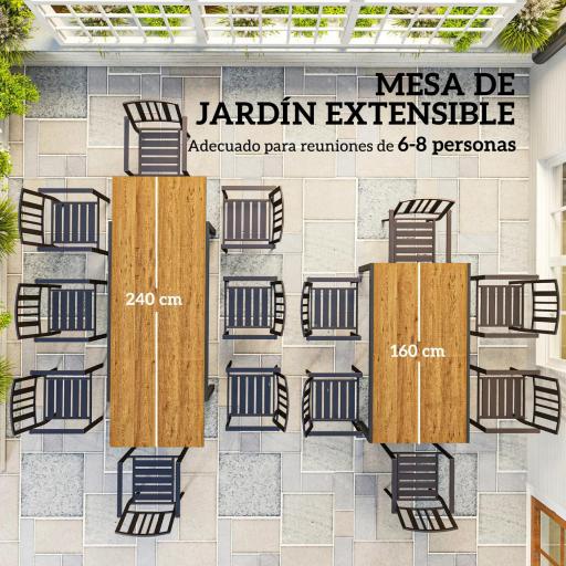 Mesa de Comedor Extensible de Exterior de 160-240 cm para 6-8 Personas Mesa Rectangular para Porche Terraza Jardín [2]