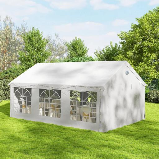 Carpa para Fiestas 4x6 m Carpa de Jardín con Paredes Extraíbles 2 Puertas y Ventanas UPF30+ para Boda Camping Blanco [3]