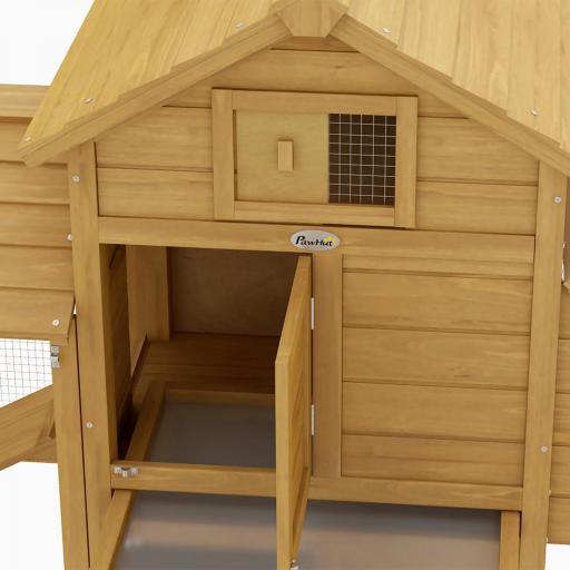 Gallinero de Madera para Exterior Jaula para 2-3 Gallineras con 2 Corrales de Alambre Techo Abrible Caja Nido Bandeja Extraíble y Rampa 150,5x54x87 cm Natural [6]