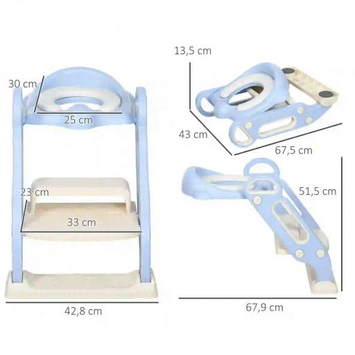 Adaptator WC para Niños con Escalera Plegable Reductor de Aprendizaje para Baño Portátil 67,9x42,8x51,5 cm Azul [1]