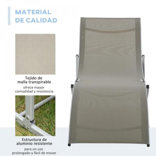 Conjunto de 2 Tumbonas de Jardín Tumbonas Plegables con Marco de Aluminio Texteline para Piscina Patio 165x61x63 cm Gris [4]