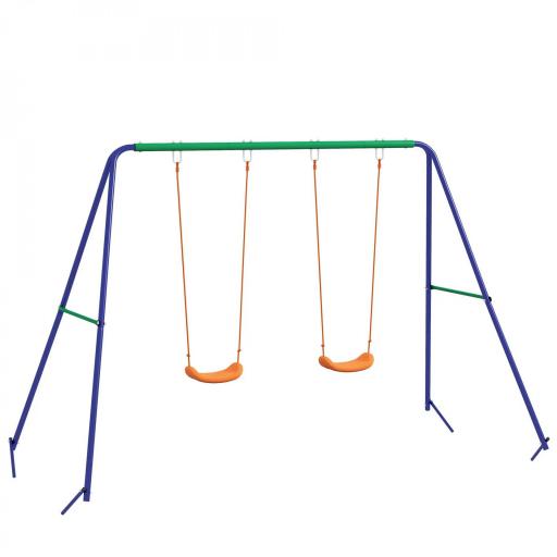 Columpio para Niños de 3-8 Años con 2 Sillas Resistente a los Rayos UV y Soporte de Metal Carga 90 kg Multicolor [9]