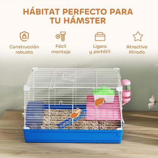 Jaula para Hámster Casa para Roedores con Rueda de Ejercicio Cuenco Bebedero Casita Rampas para Jerbos 47x30x27 cm Azul [4]