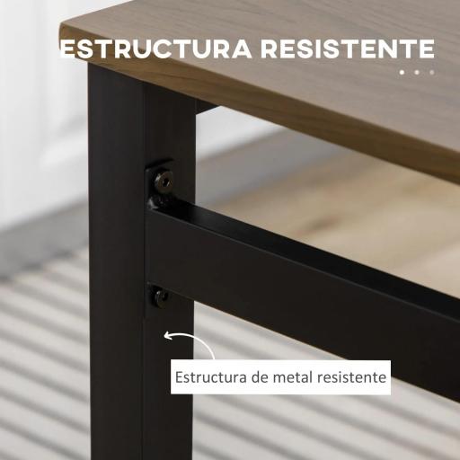 Juego de Mesa y 4 Sillas de Comedor Estilo Moderno Marco Metálico para Espacios Pequeños Marrón Oscuro y Negro [3]