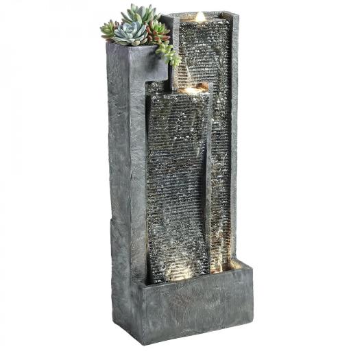 Fuente de Jardín con Luces LED Maceta y Bomba Fuente Decorativa en Cascada de 5 Niveles 38x19x101 cm Gris Oscuro [8]
